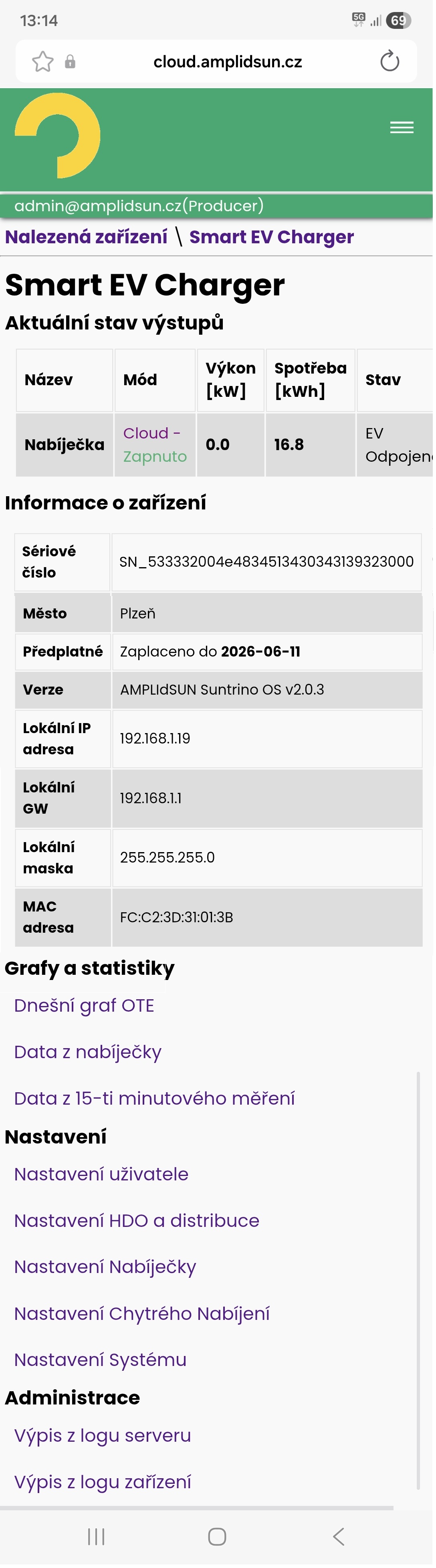 Hlavní obrazovka nabíječky Hlavní obrazovka nabíječky