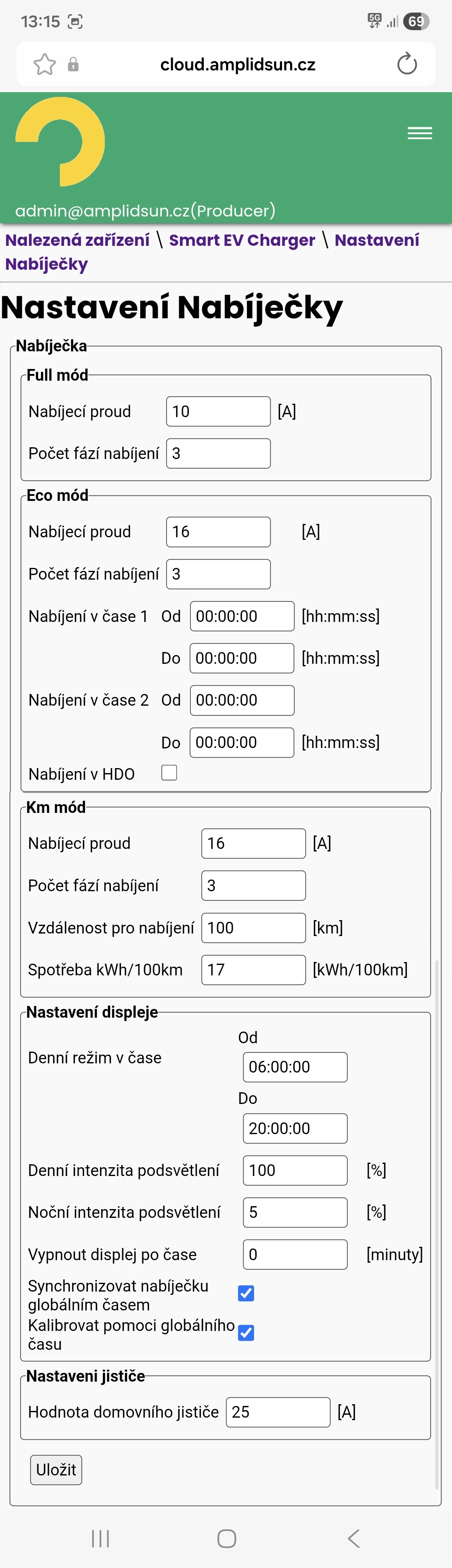 Nastavení nabíječky Nastavení nabíječky
