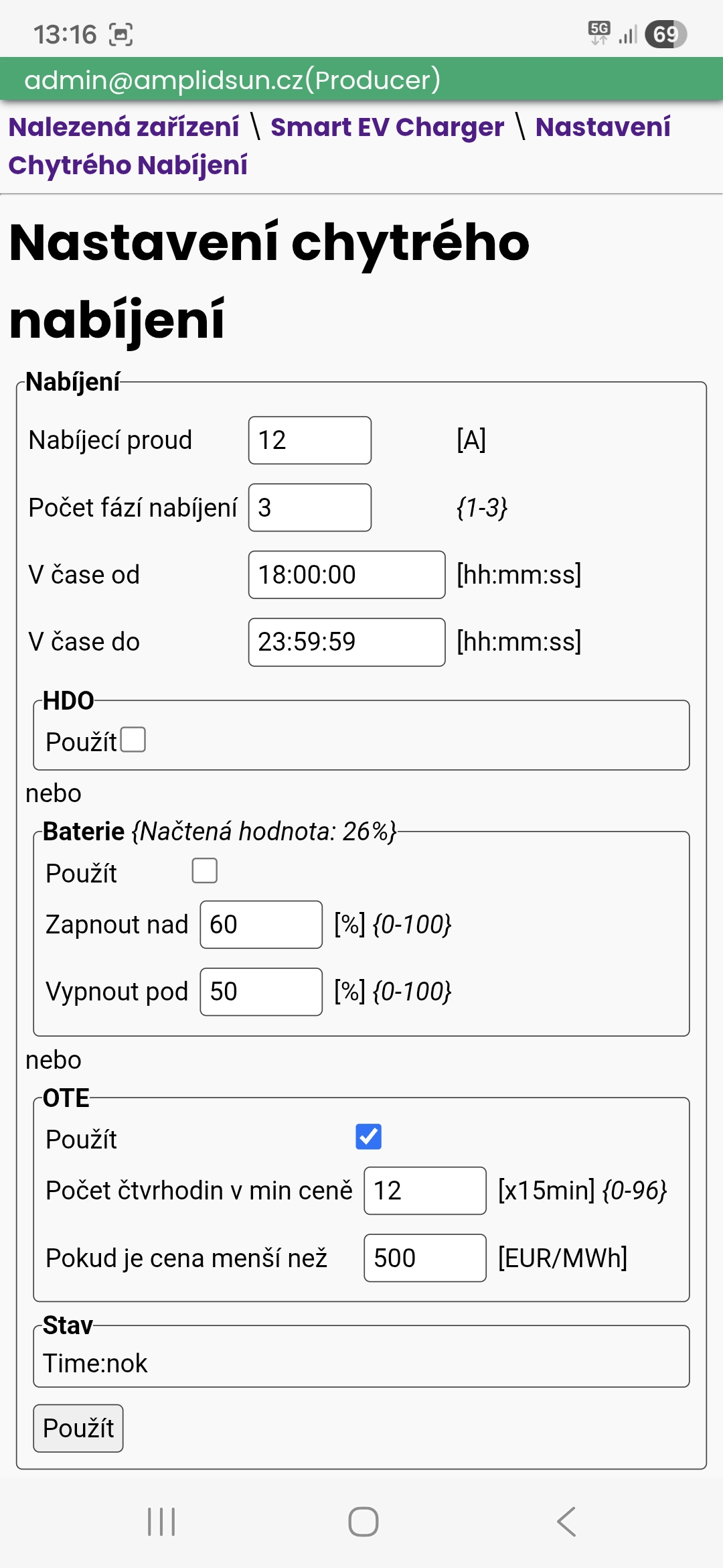 Nastavení chytrého nabíjení Nastavení chytrého nabíjení